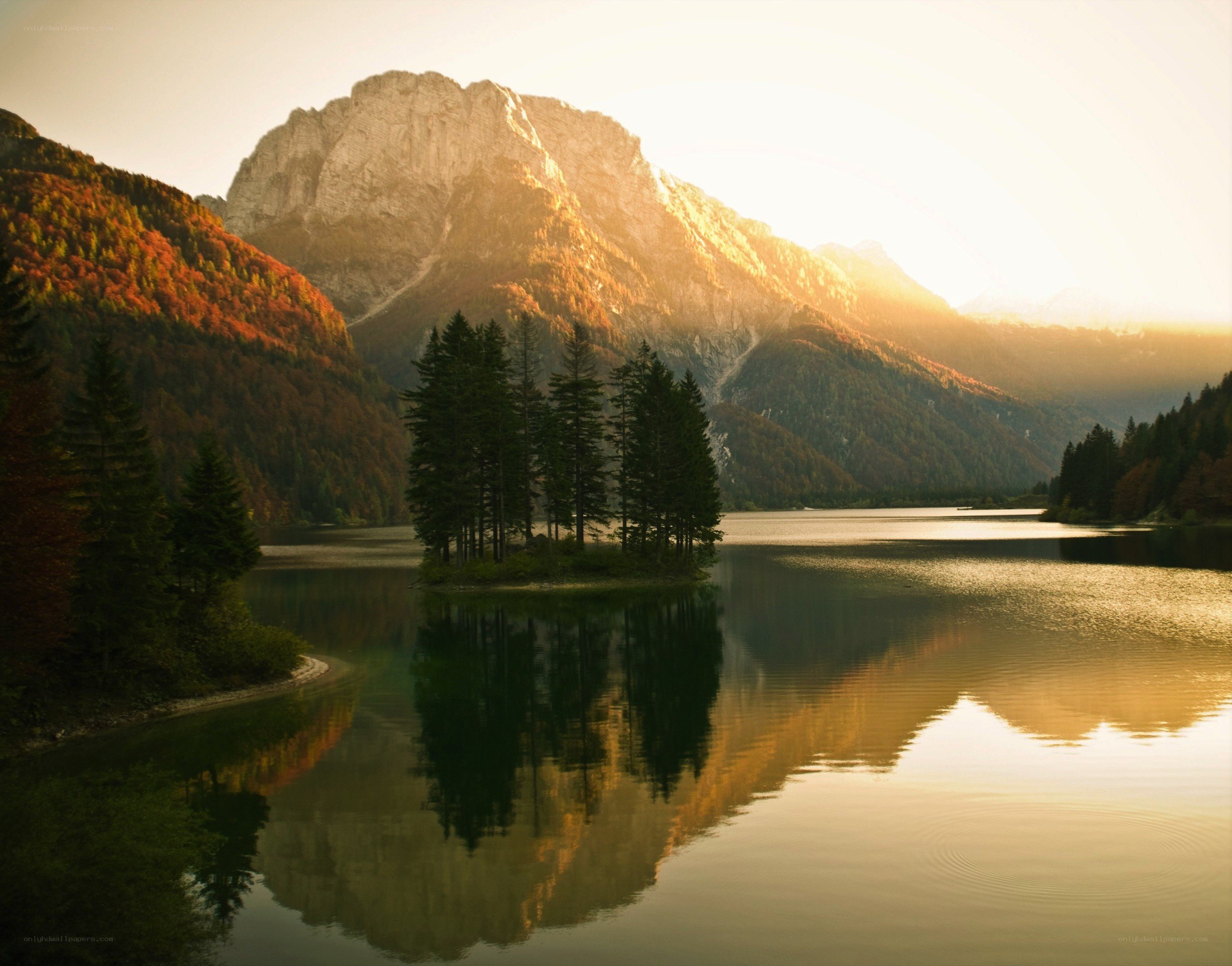 Mountain lake at sunset