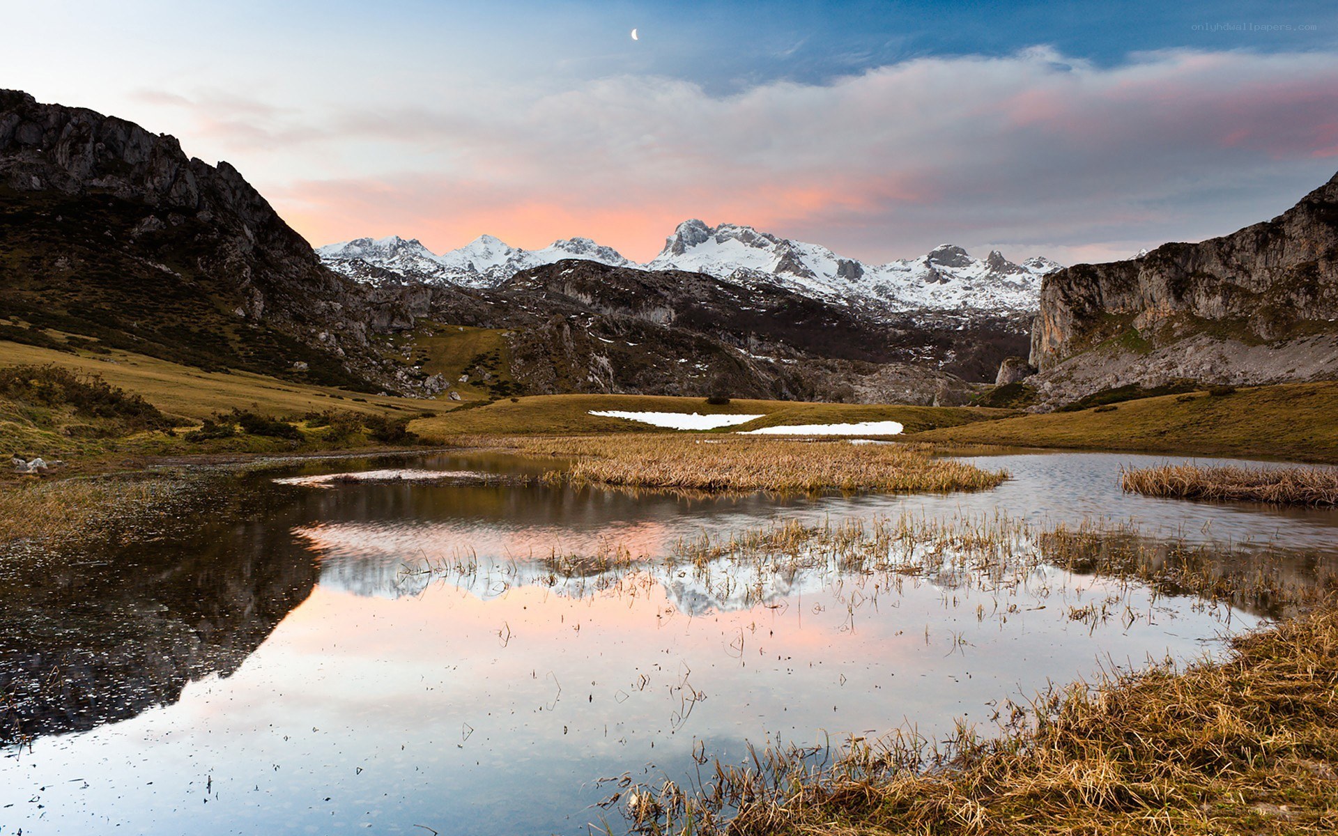 Mountain lake at sunset