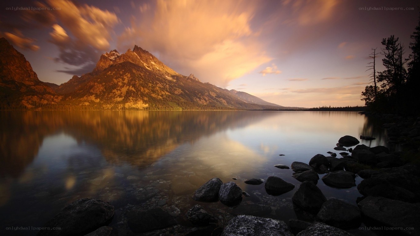 Mountain lake at sunset