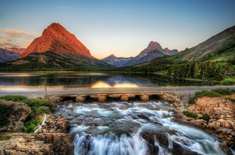 Mountain lake at sunset