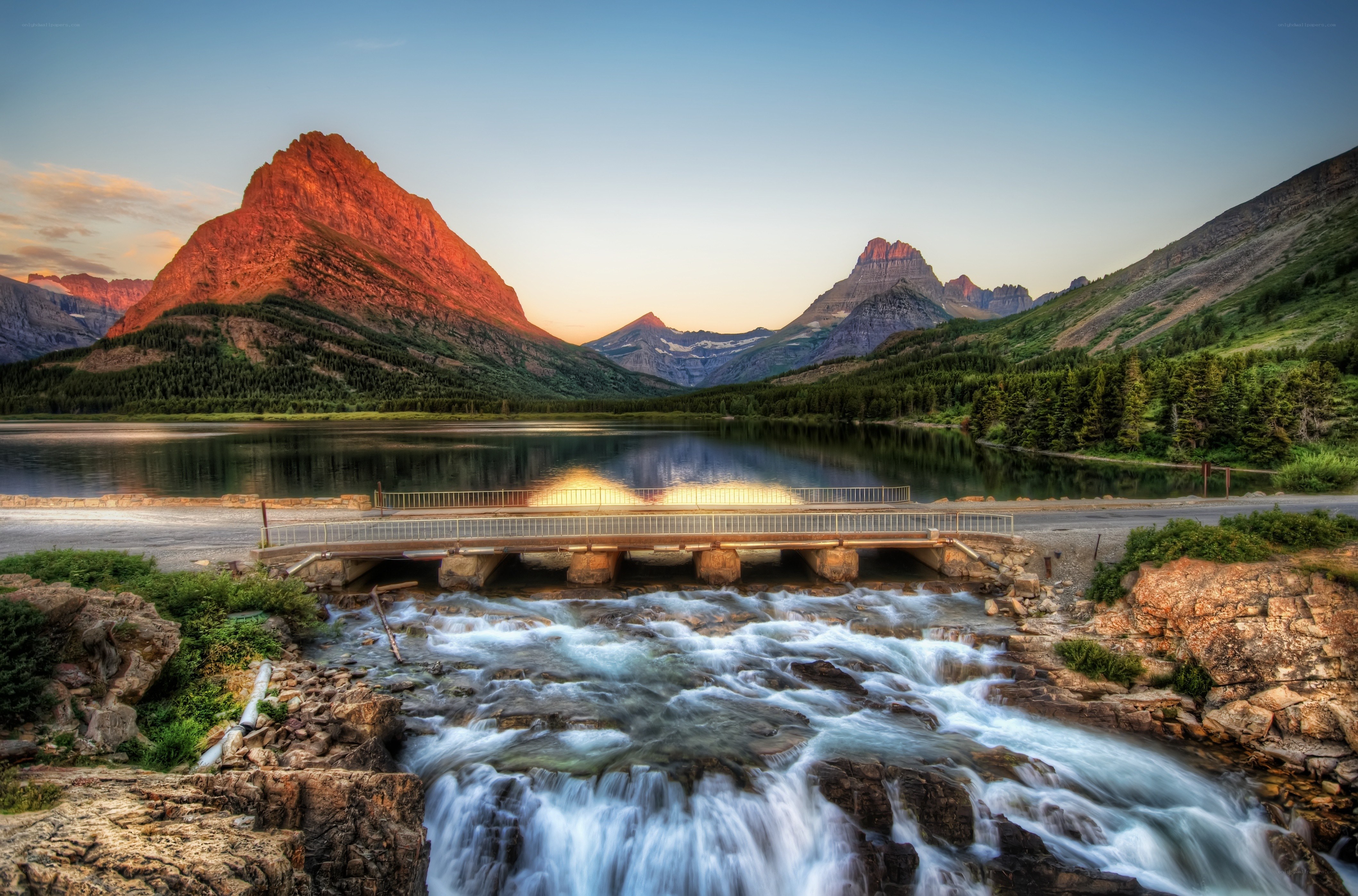 Mountain lake at sunset