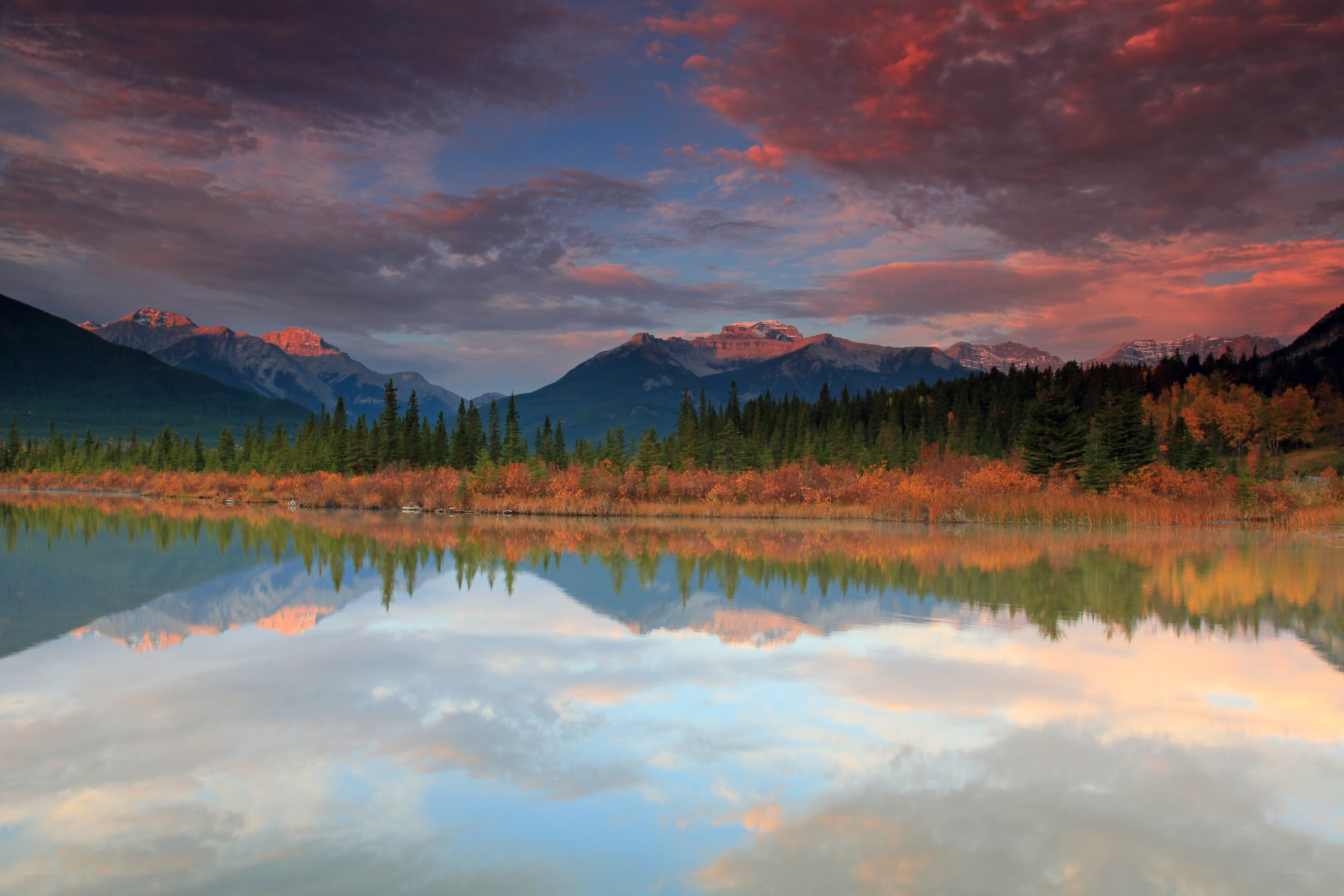 Mountain lake at sunset