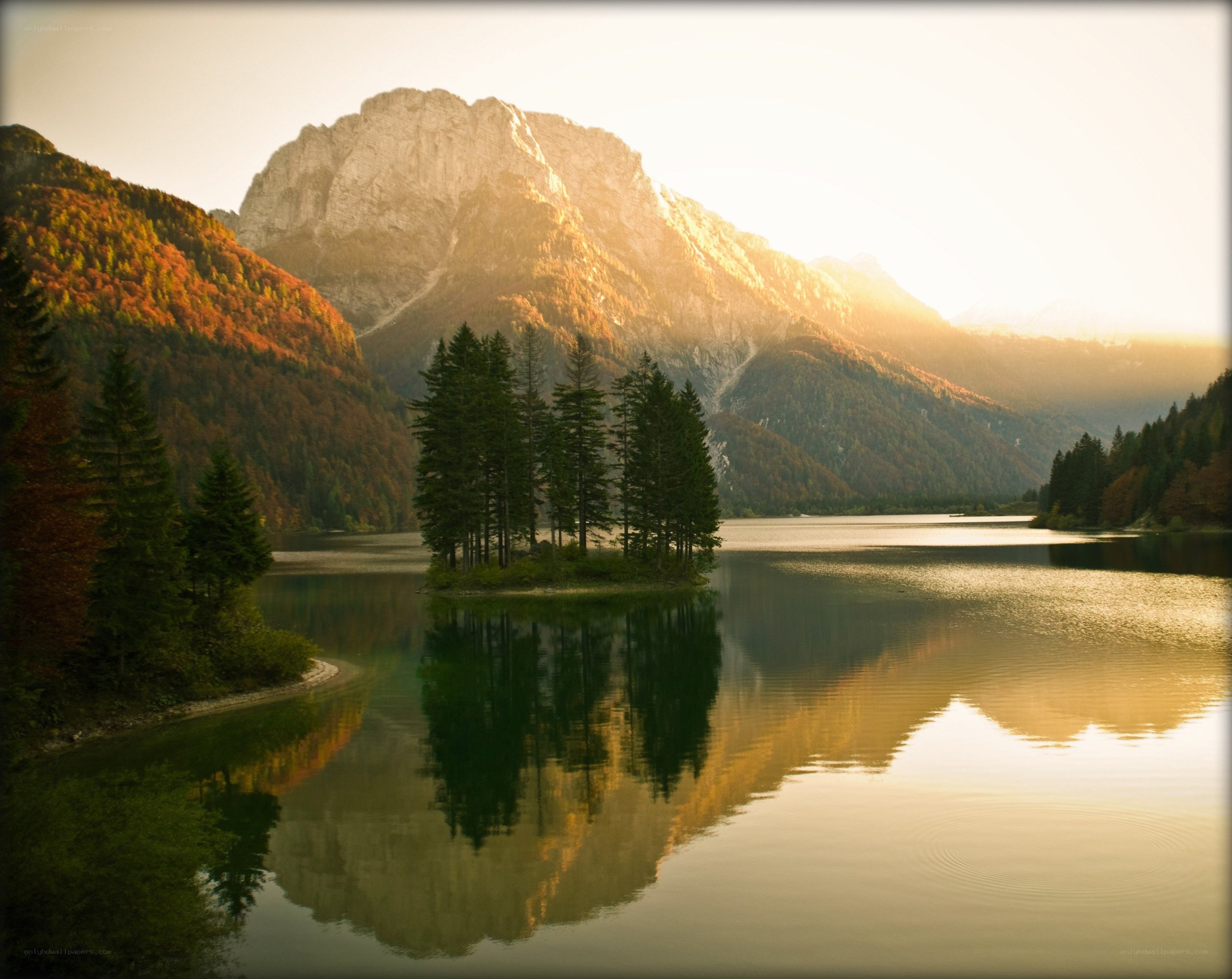Mountain lake at sunset