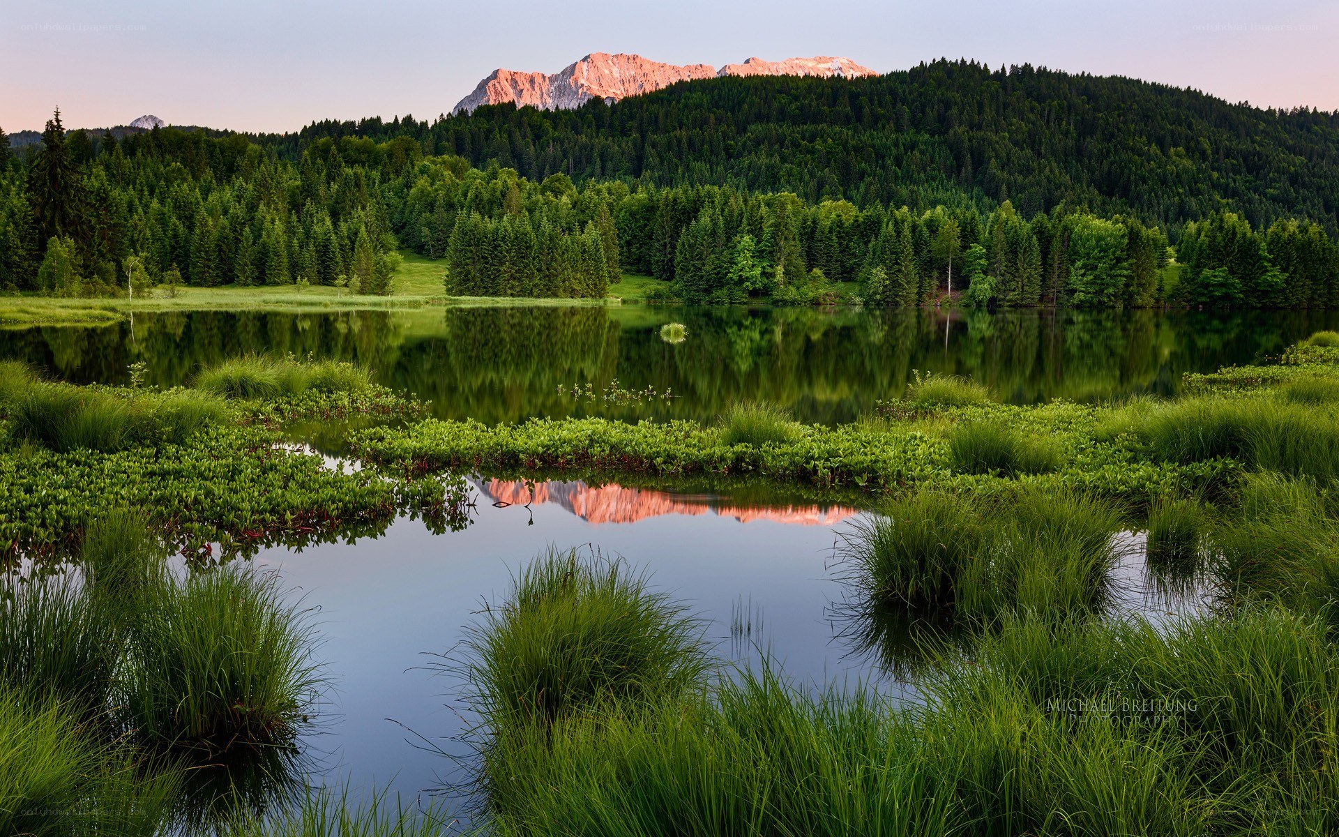 Mountain lake at sunset