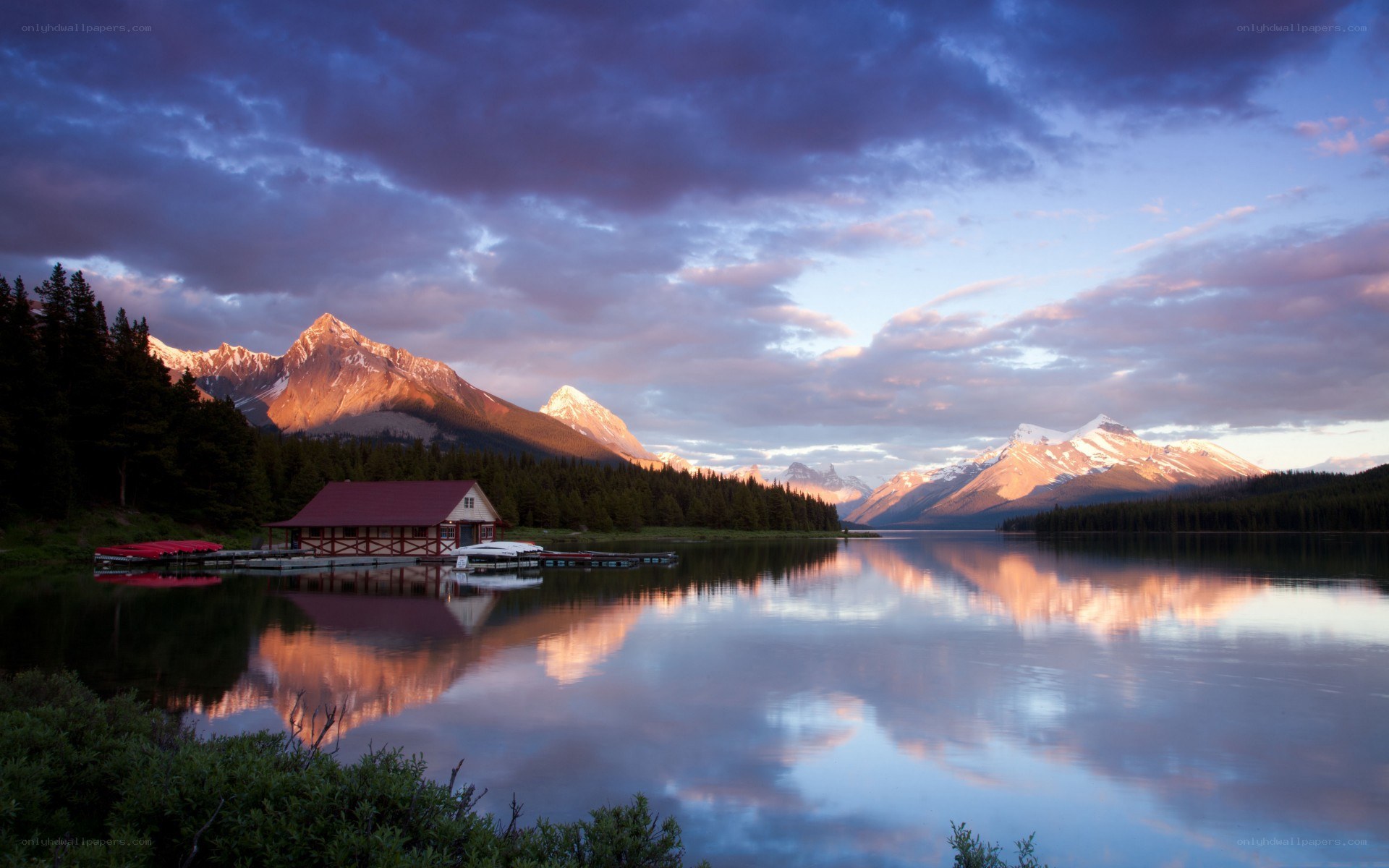 Mountain lake at sunset