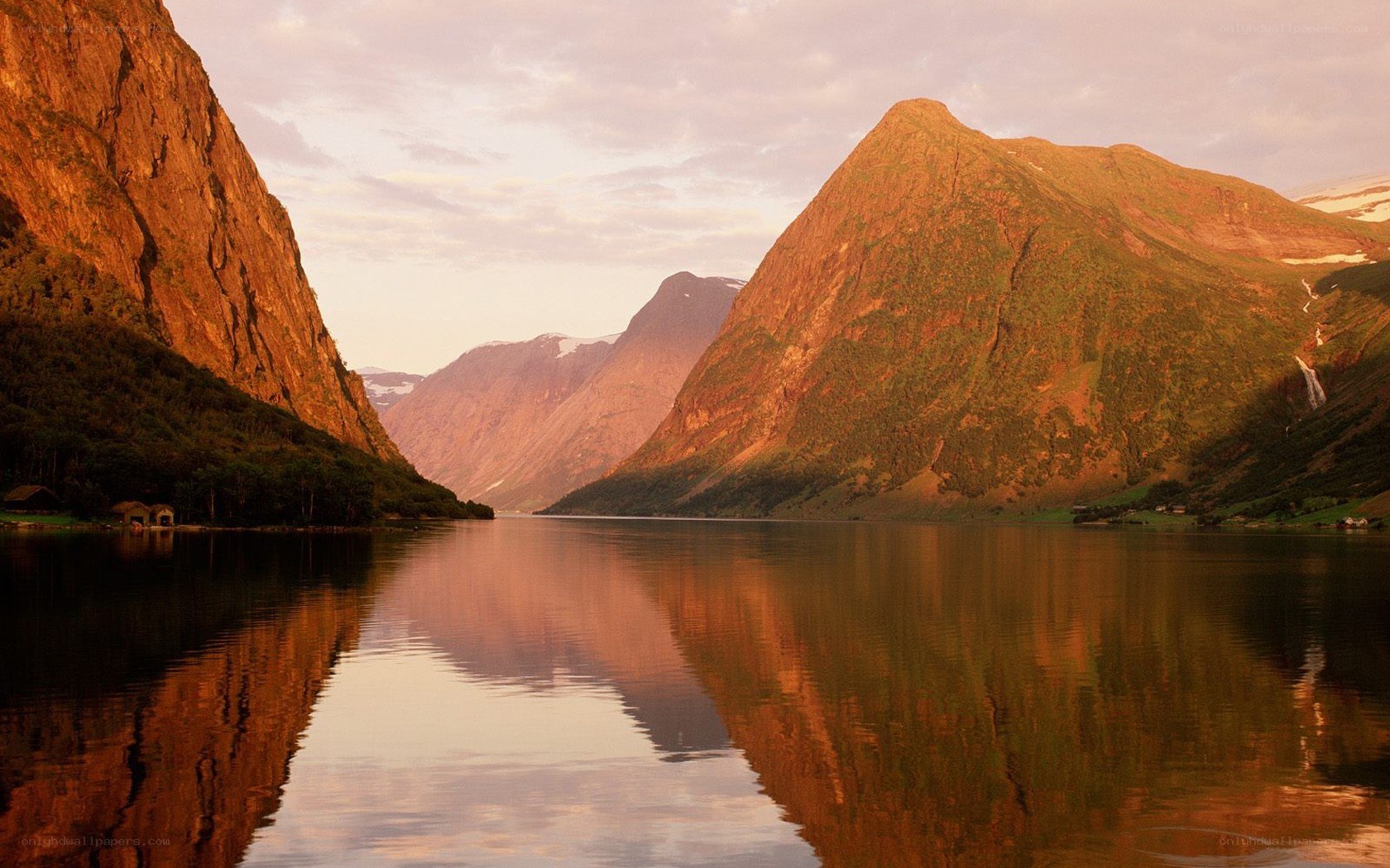 mountain lake at sunset