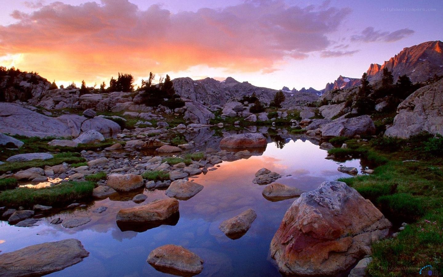 Mountain lake at sunset