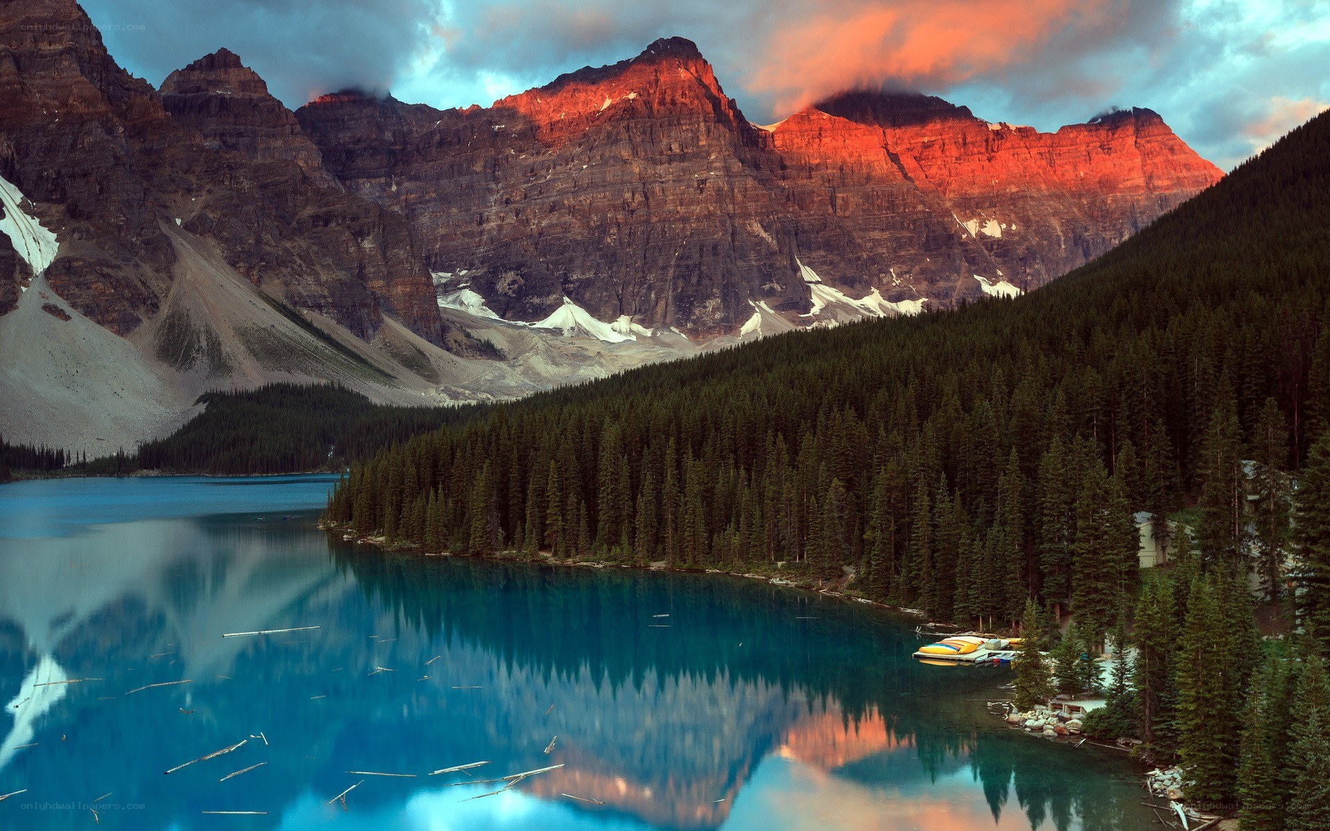 Mountain lake at sunset