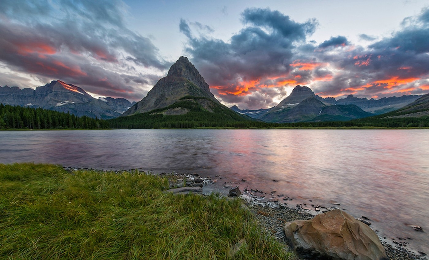 Mountain lake at sunset