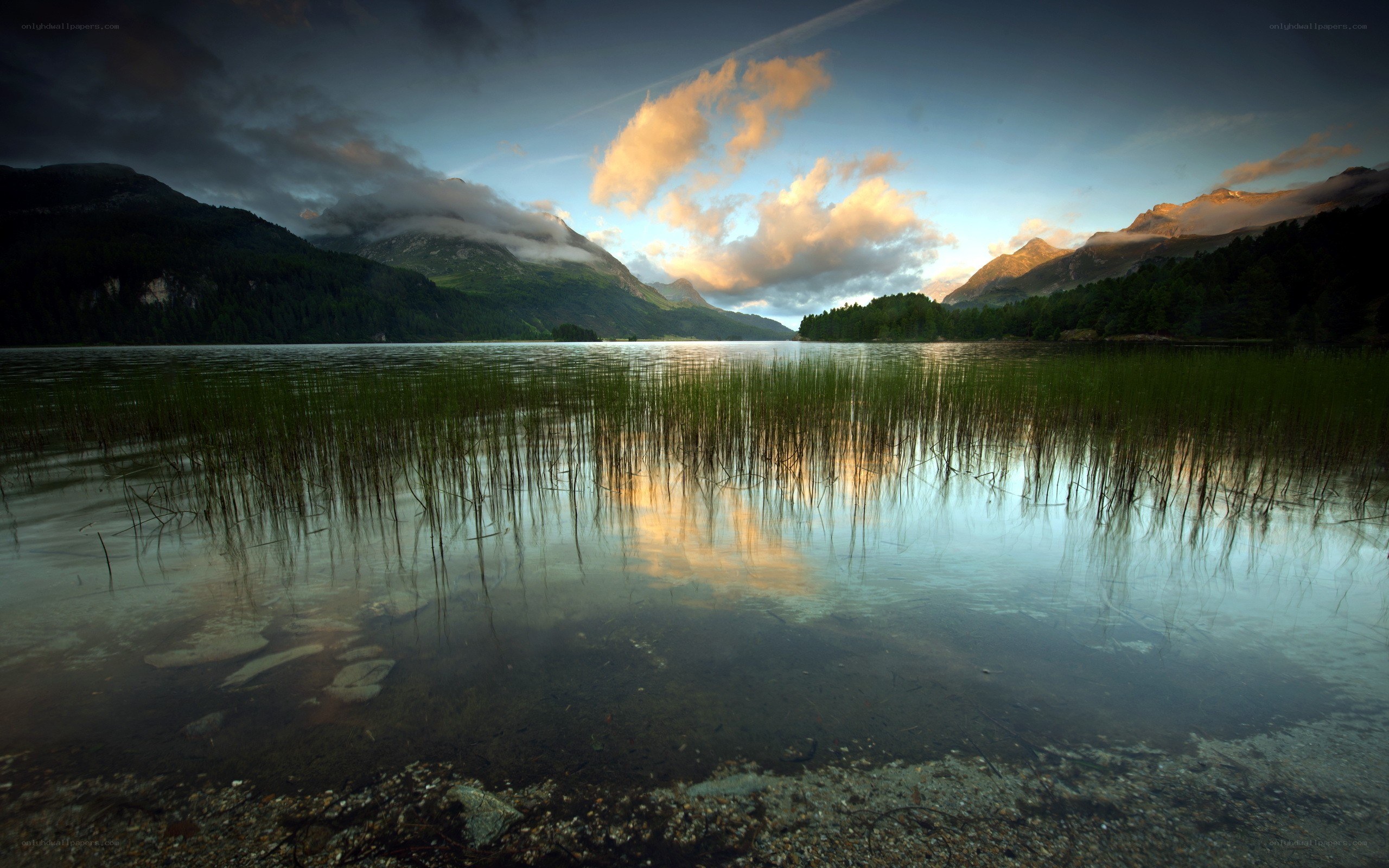 Mountain lake at sunset