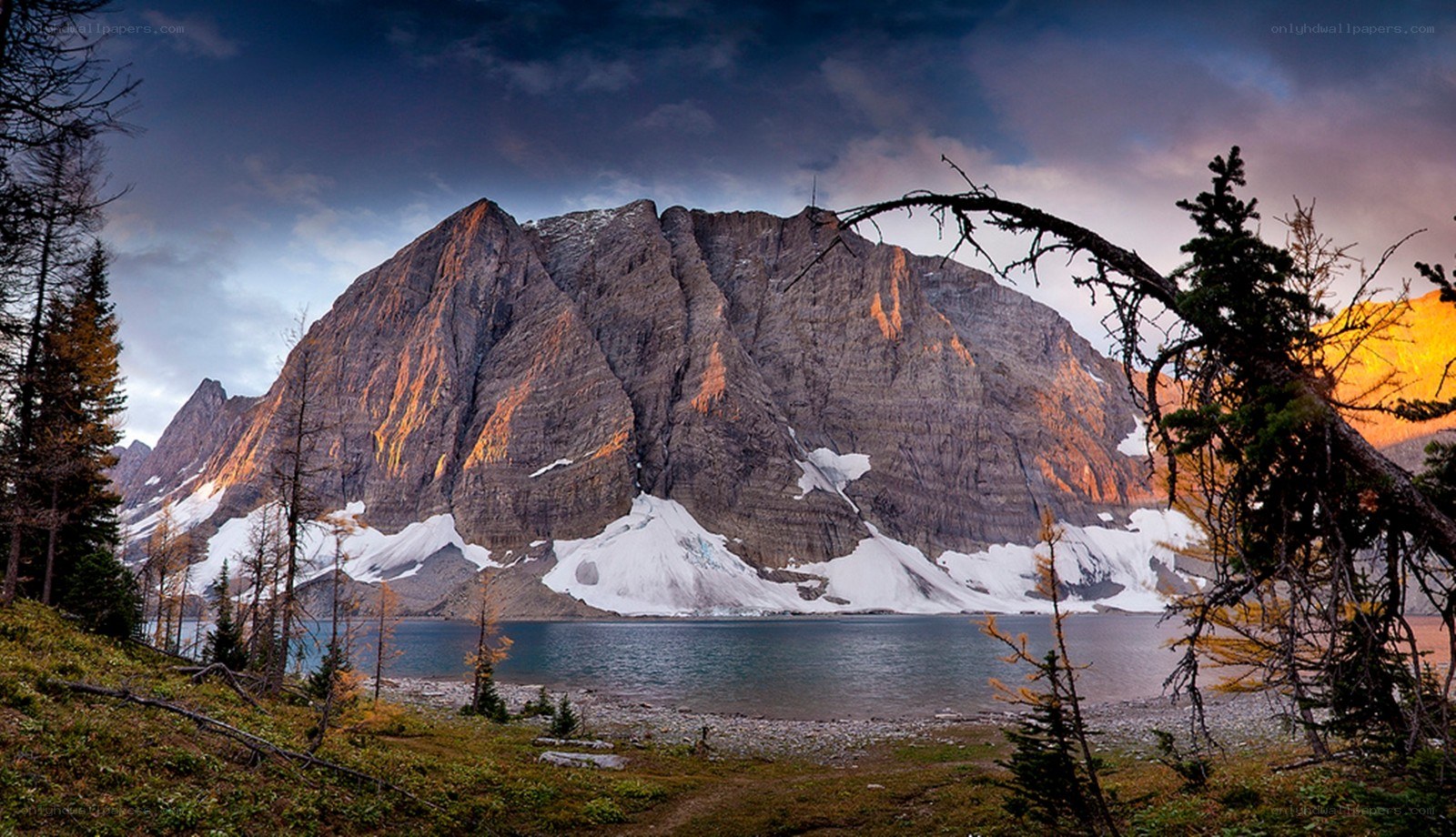 Mountain lake at sunset