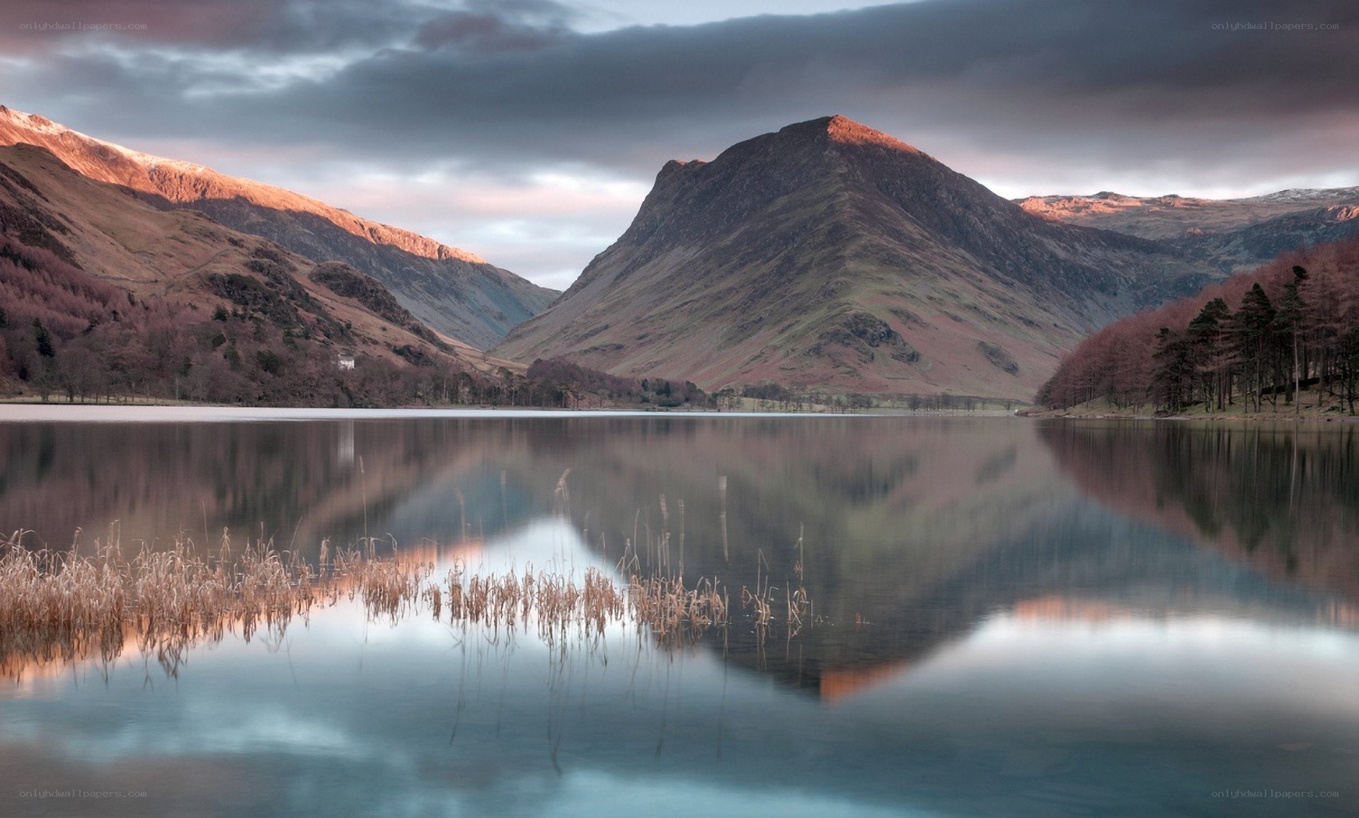 Mountain lake at sunset