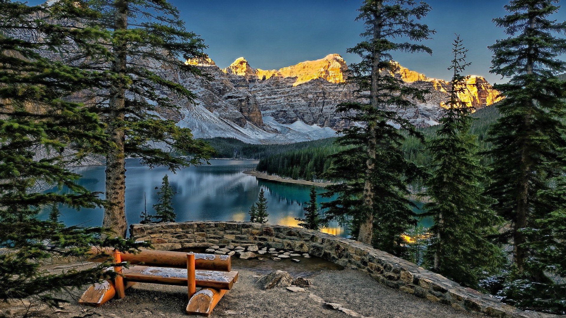 Mountain lake at sunset