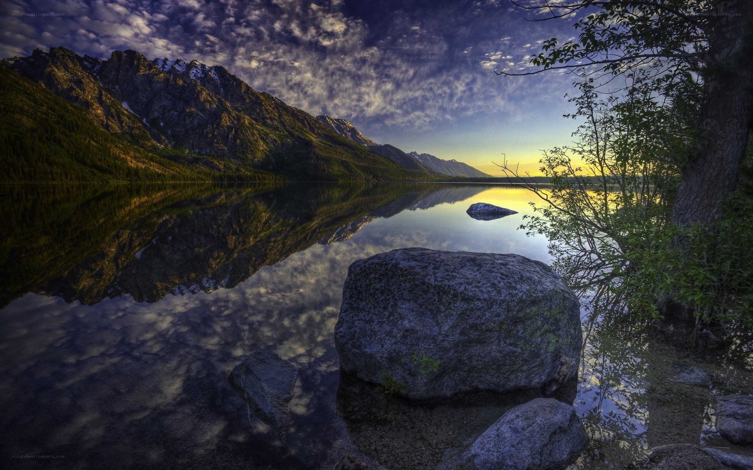 Mountain lake at sunset