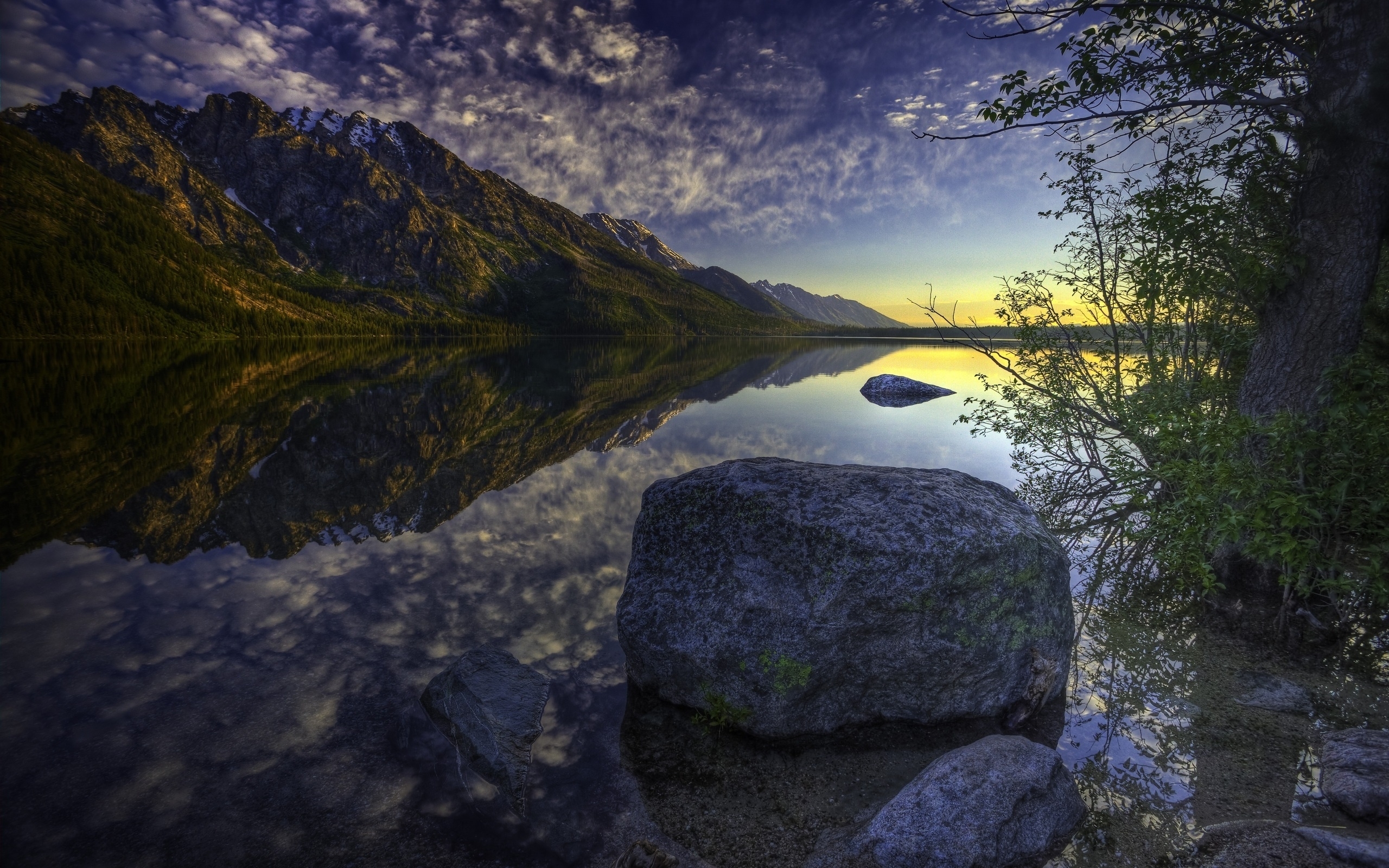 Mountain lake at sunset