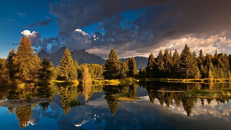 Mountain lake at sunset