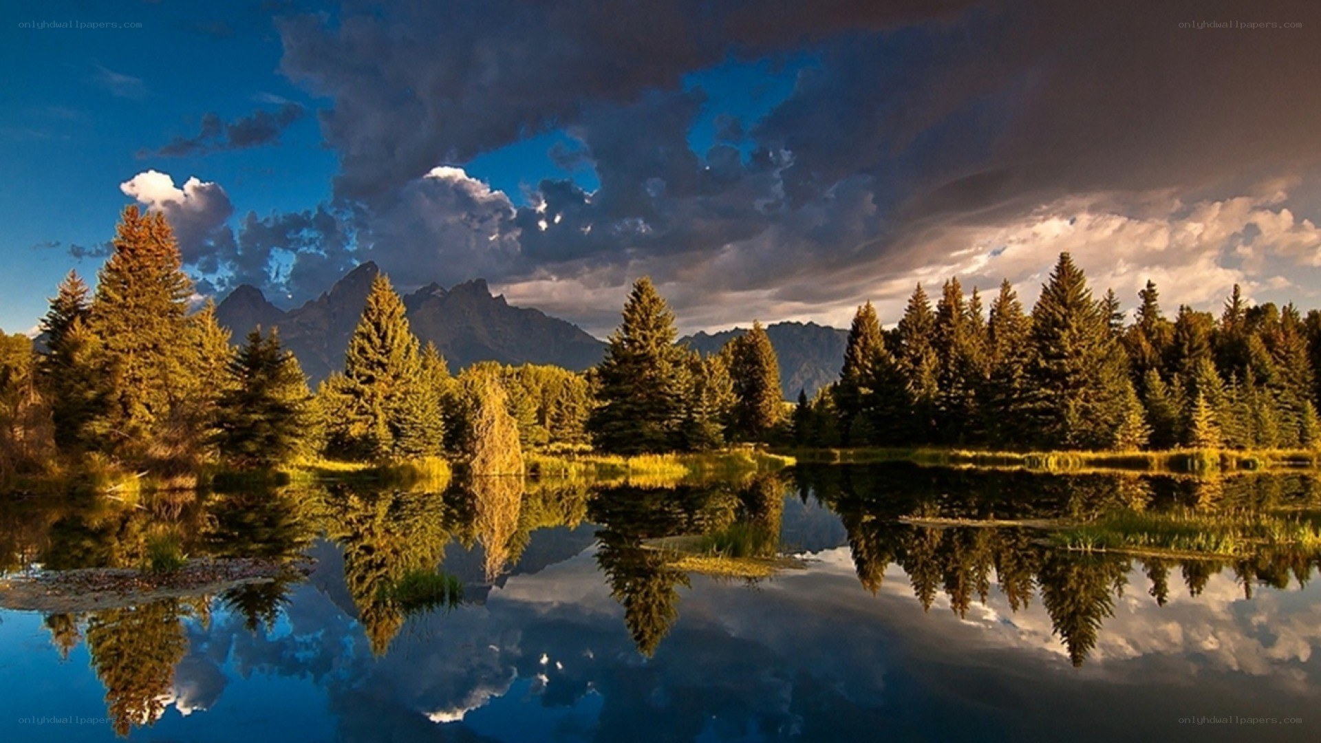 Mountain lake at sunset