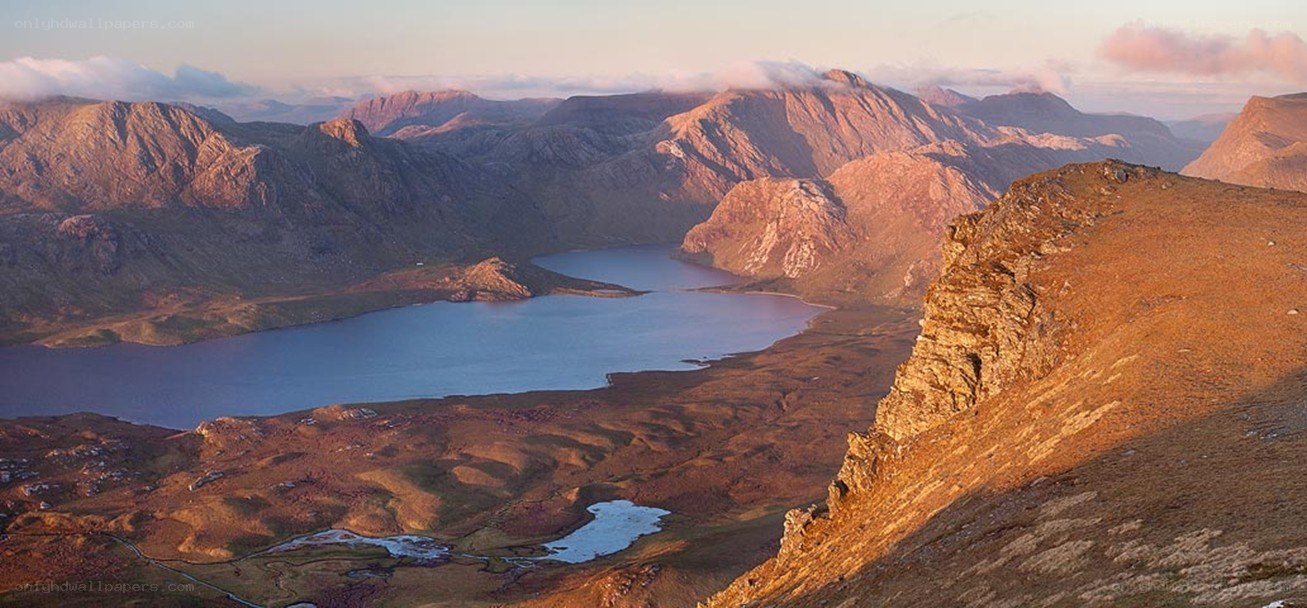 Mountain lake at sunset
