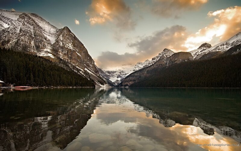 Mountain lake at sunset