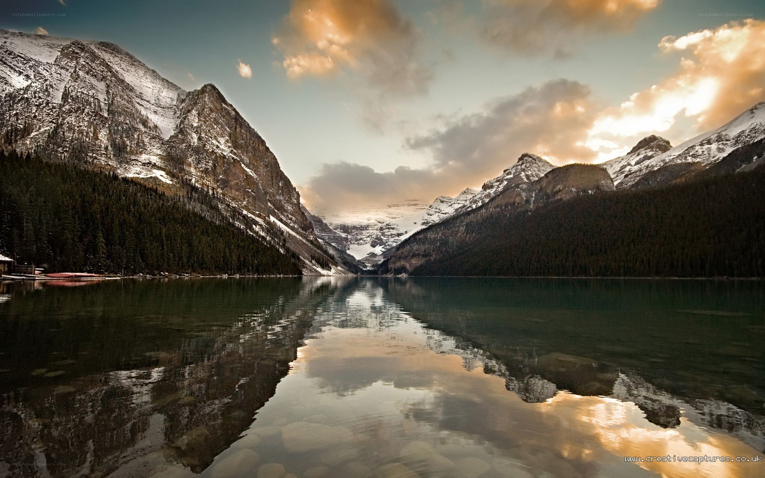 Mountain lake at sunset