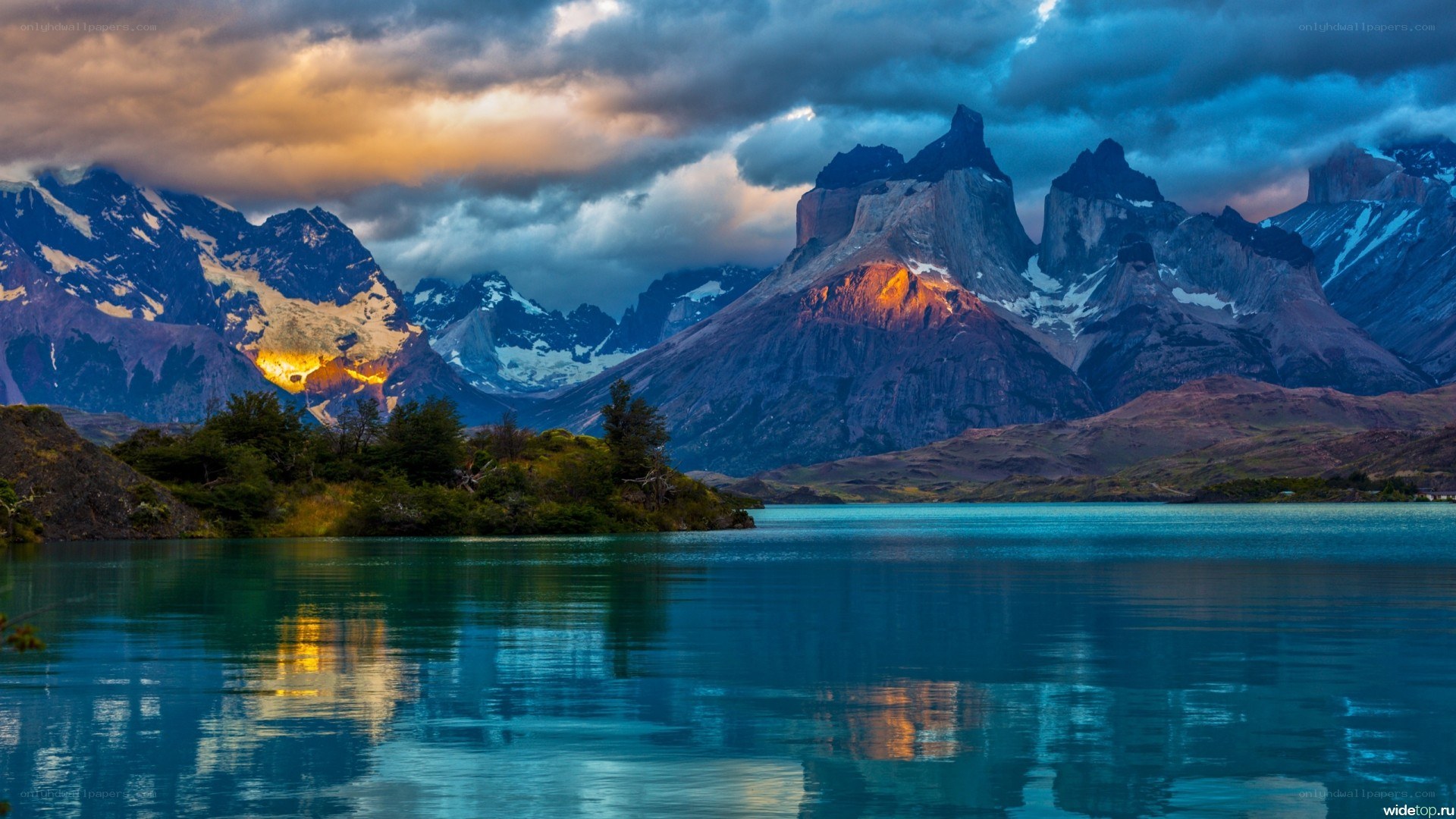 Mountain lake at sunset