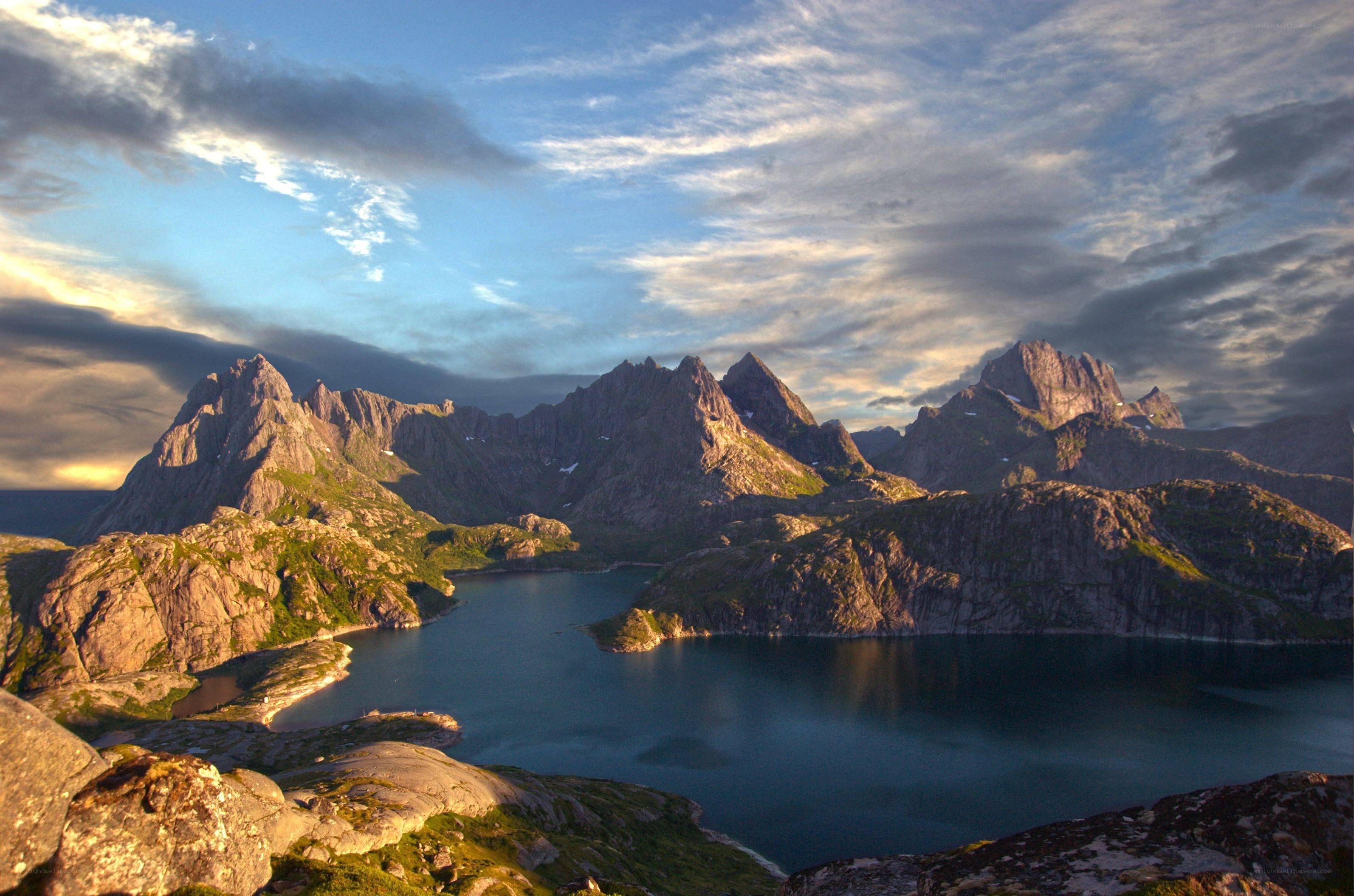 Mountain lake at sunset