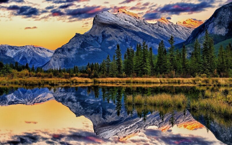 Mountain lake at sunset