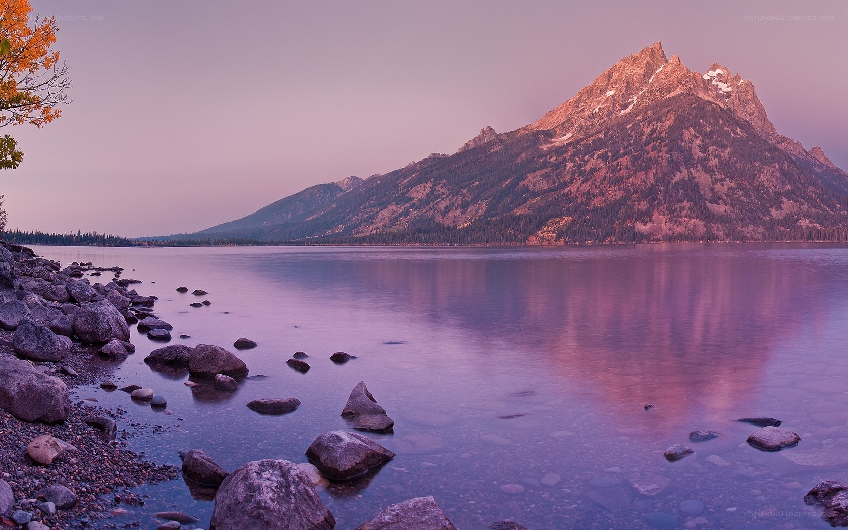 Mountain lake at sunset