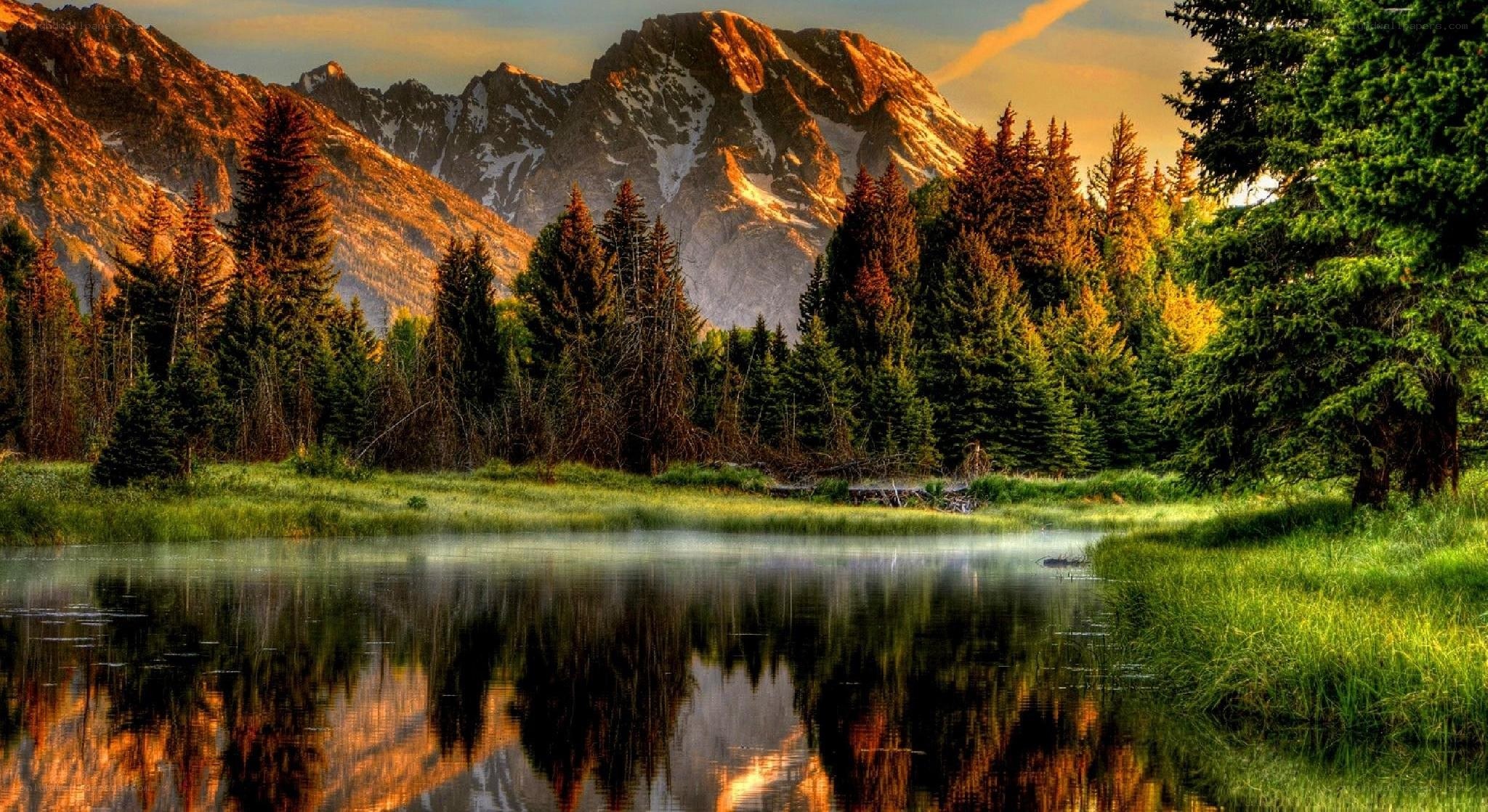 Mountain lake at sunset