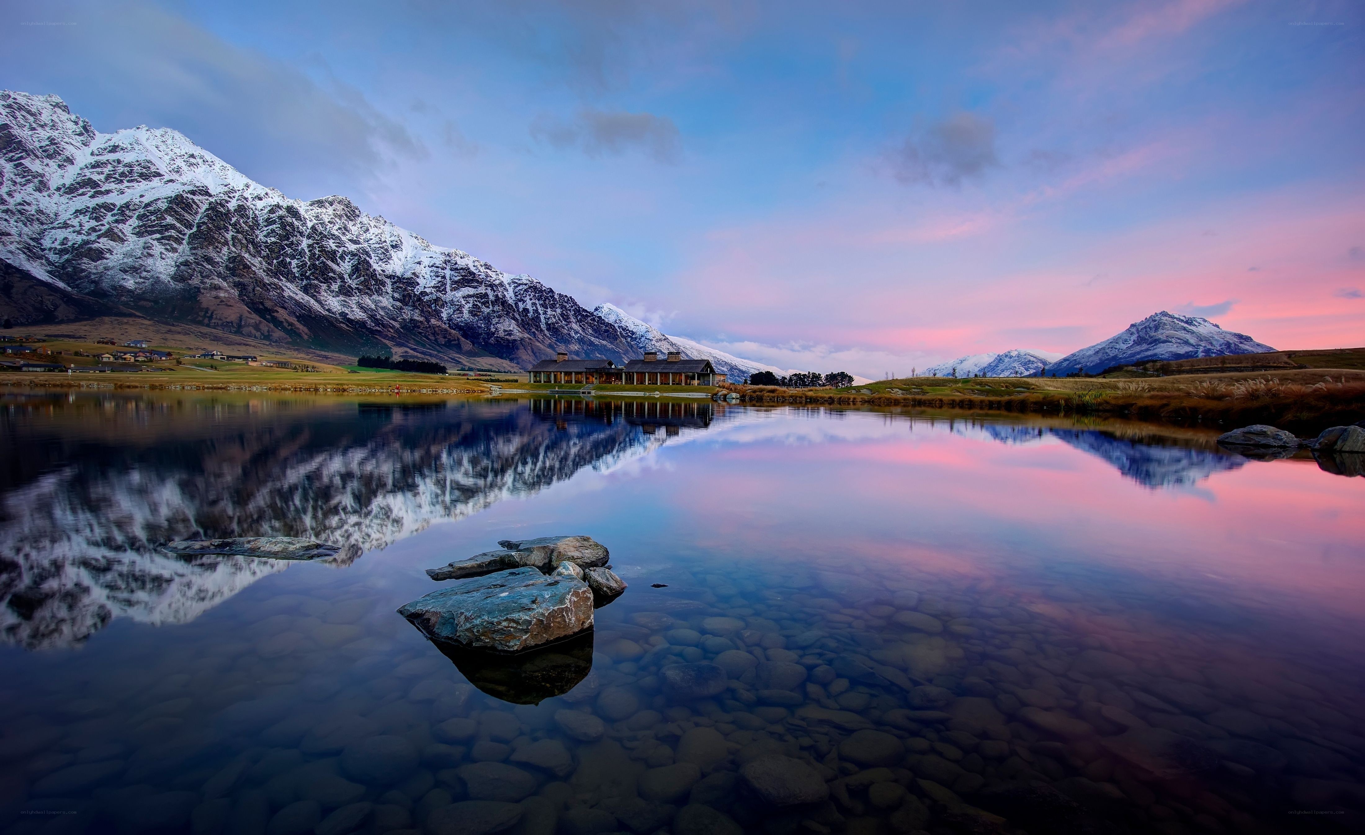 Mountain lake at sunset
