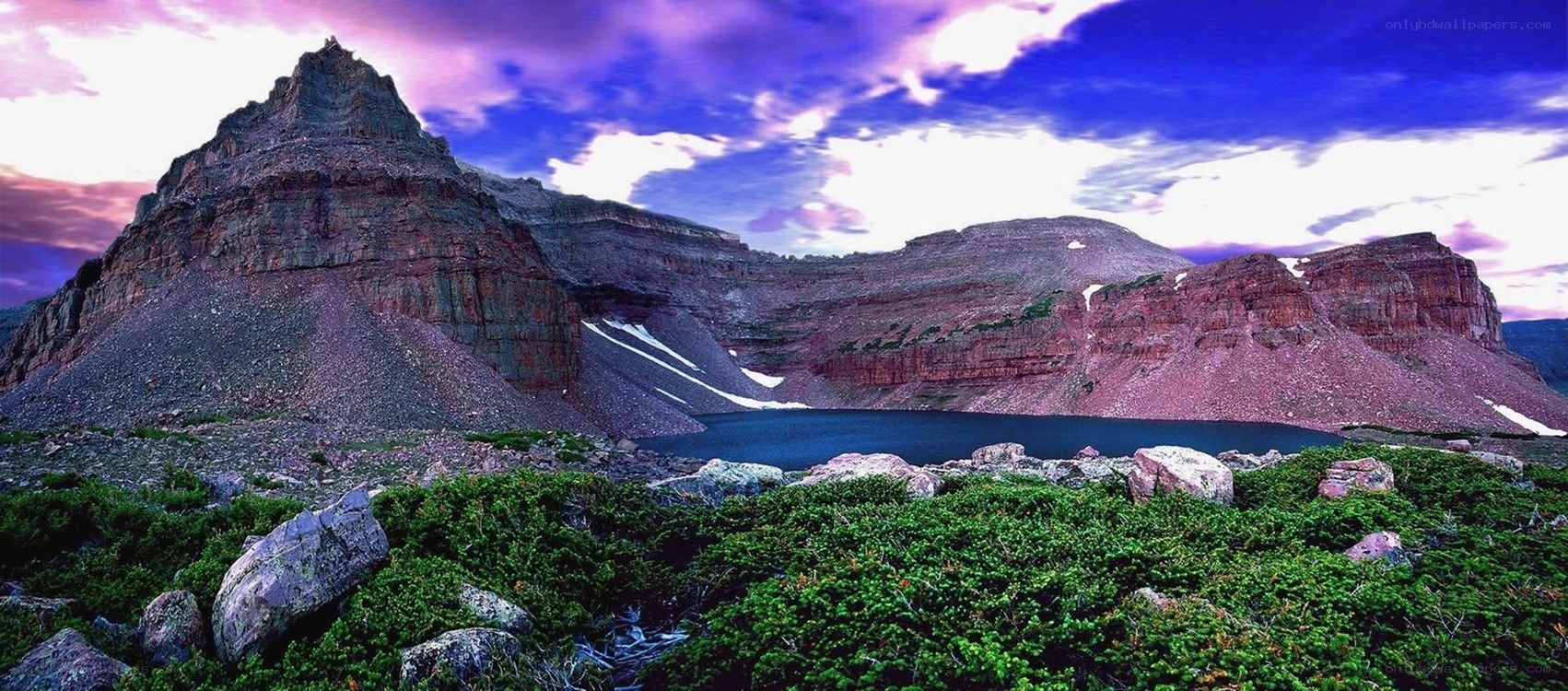 Mountain lake at sunset