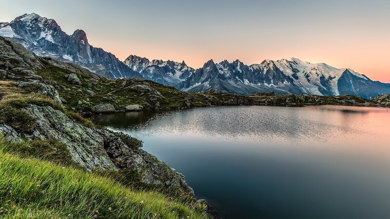 Mountain lake at sunset
