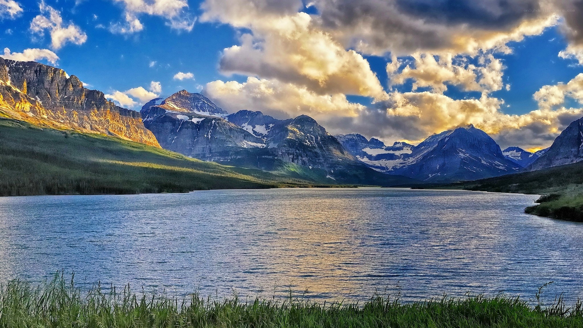 Mountain lake at sunset