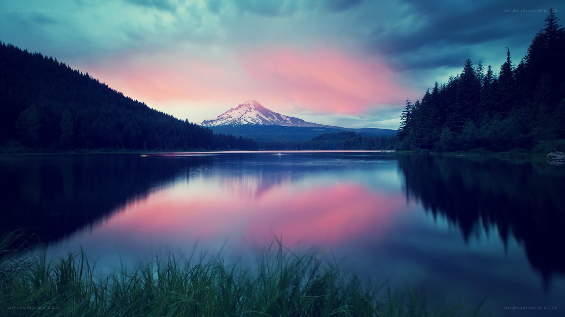 Mountain lake at sunset