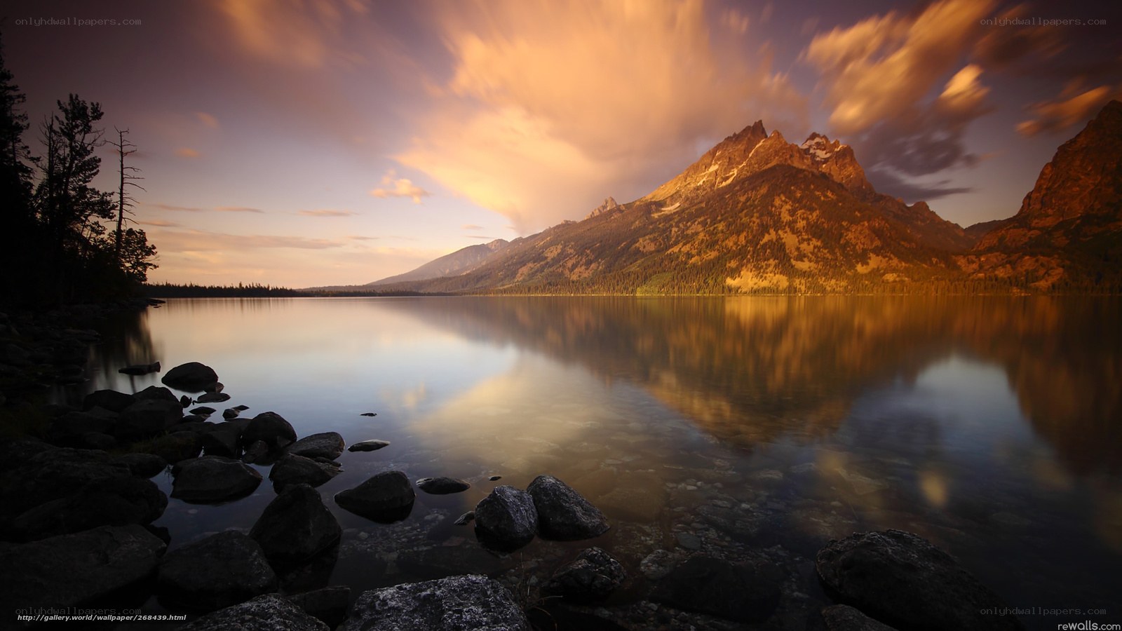 Mountain lake at sunset