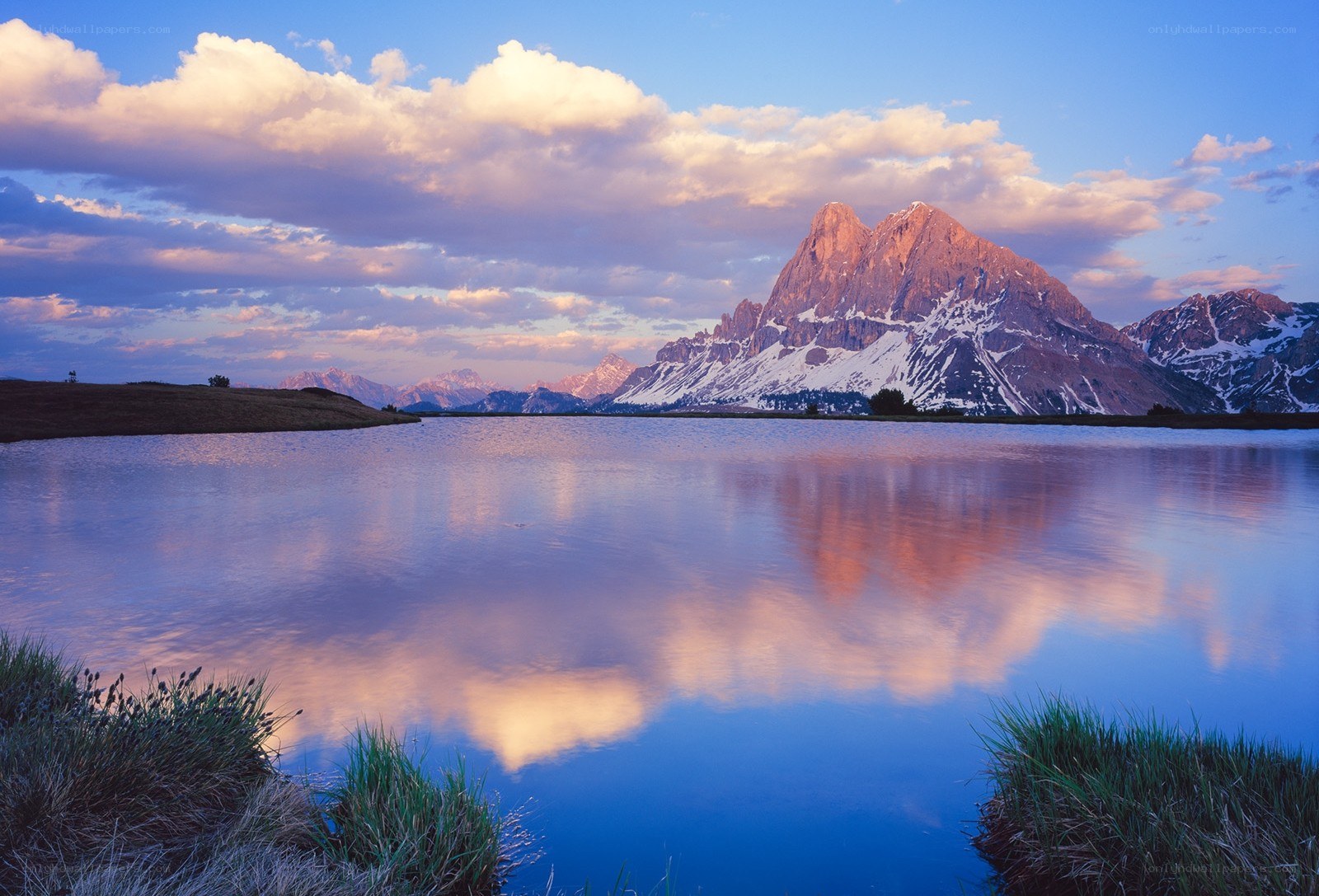 Mountain lake at sunset