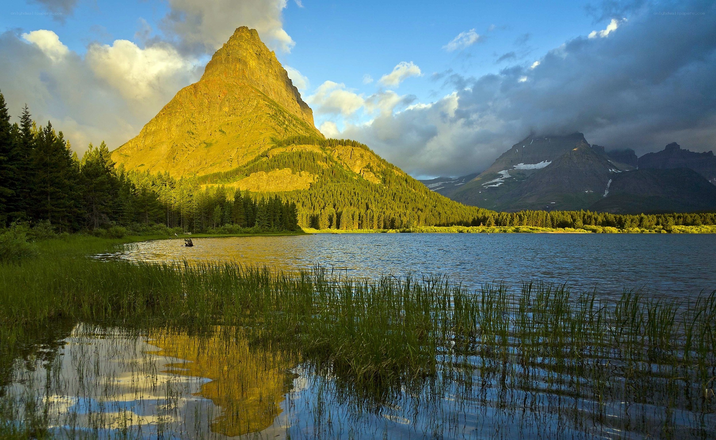 Mountain lake at sunset
