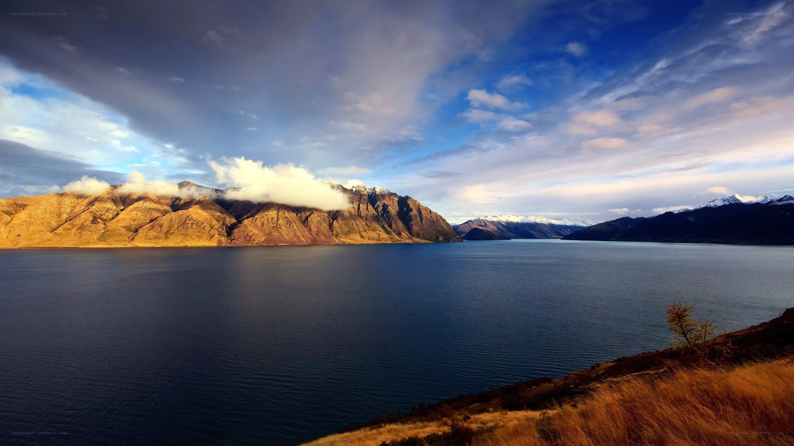 Mountain lake at sunset