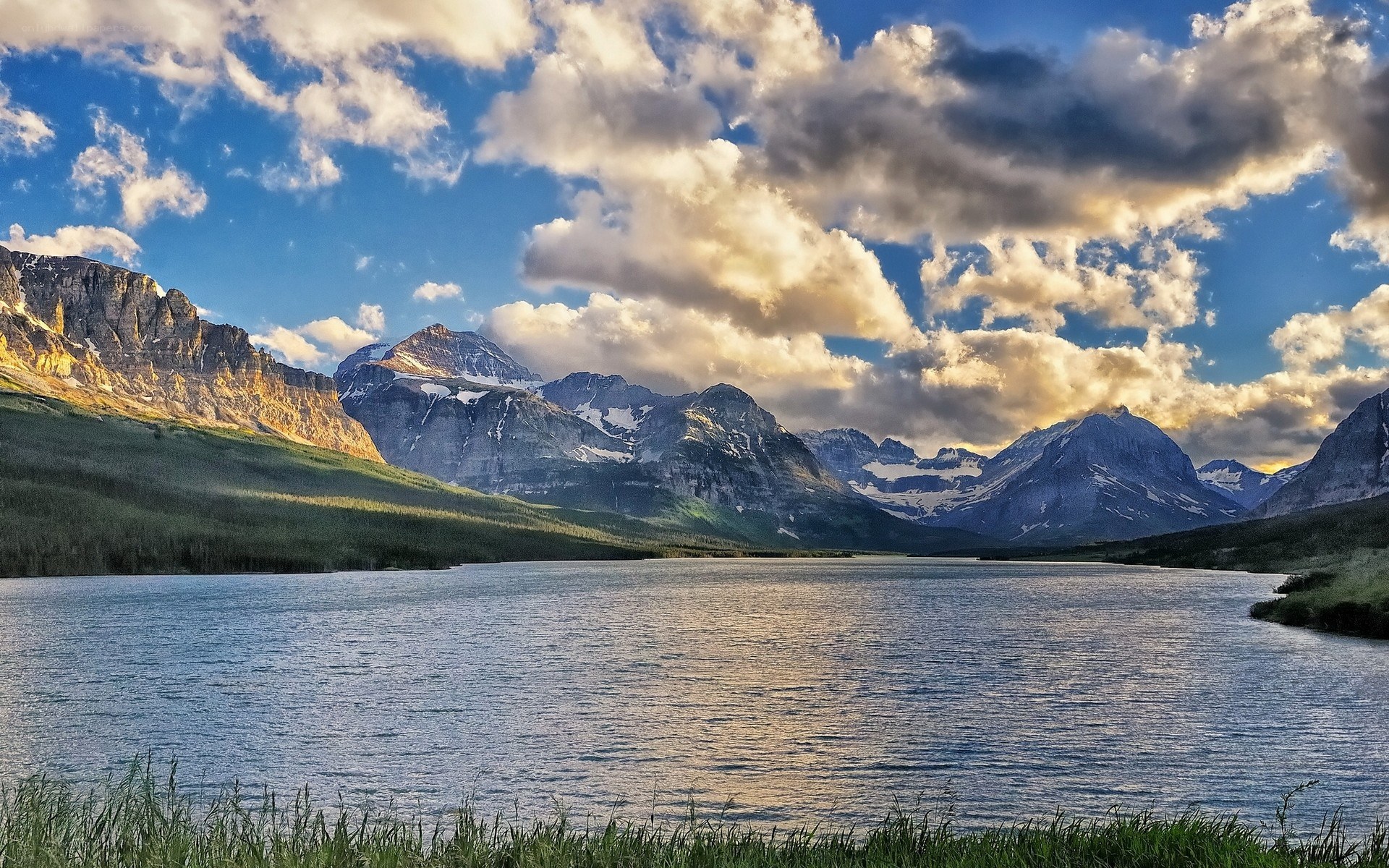 Mountain lake at sunset