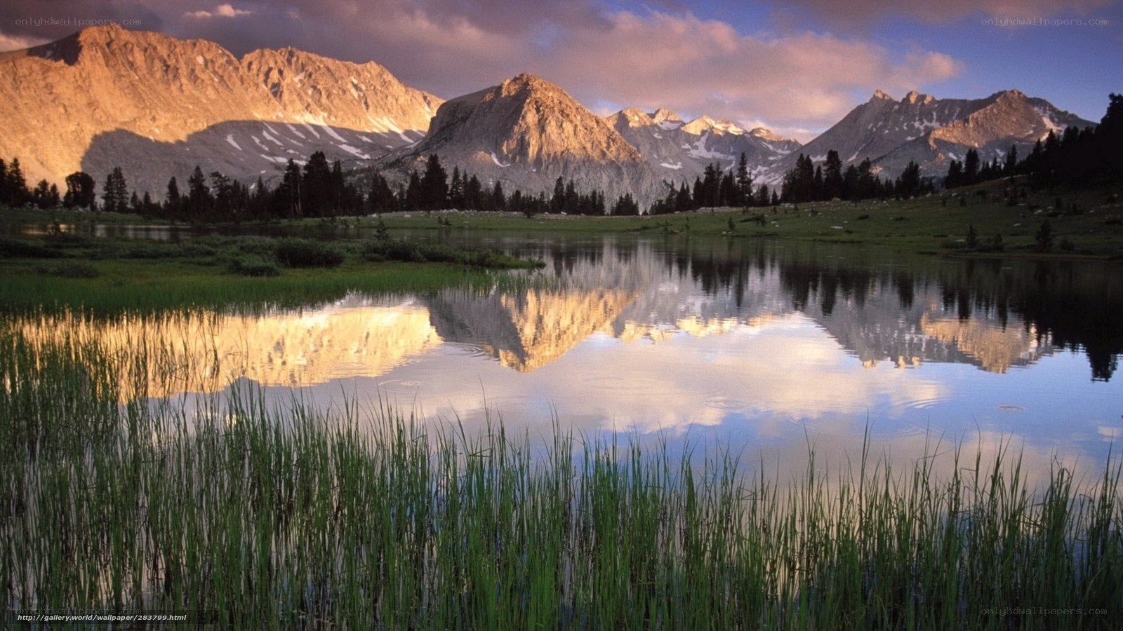 Mountain lake at sunset