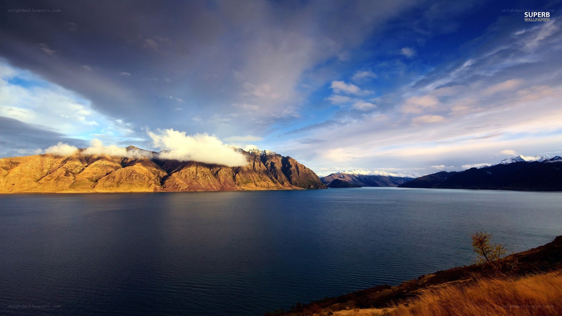 Mountain lake at sunset