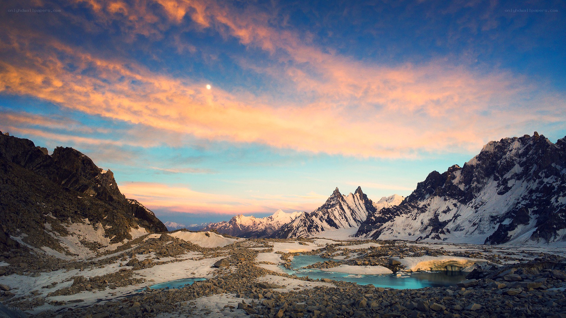 Mountain lake at sunset