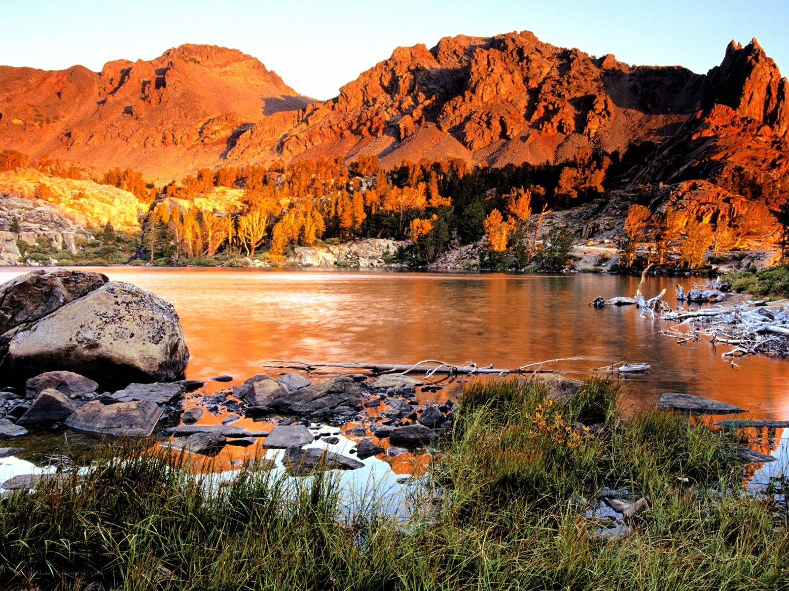 Mountain lake at sunset
