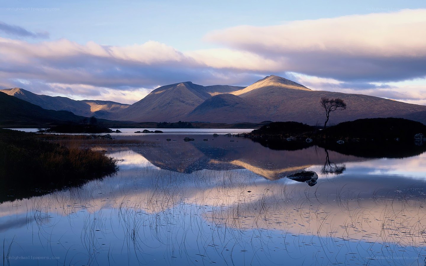 Mountain lake at sunset