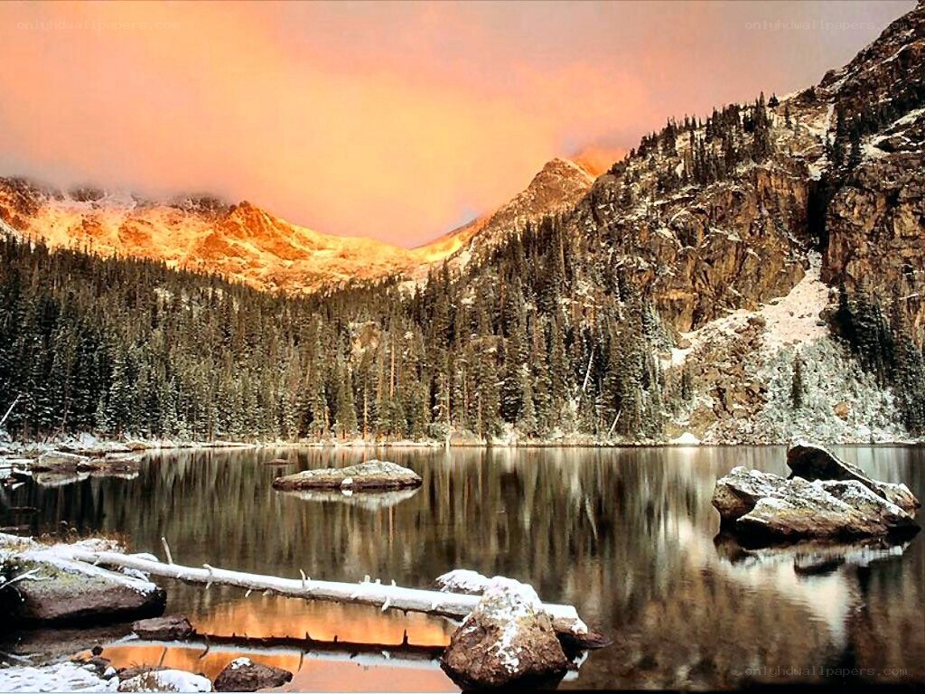 Mountain lake at sunset