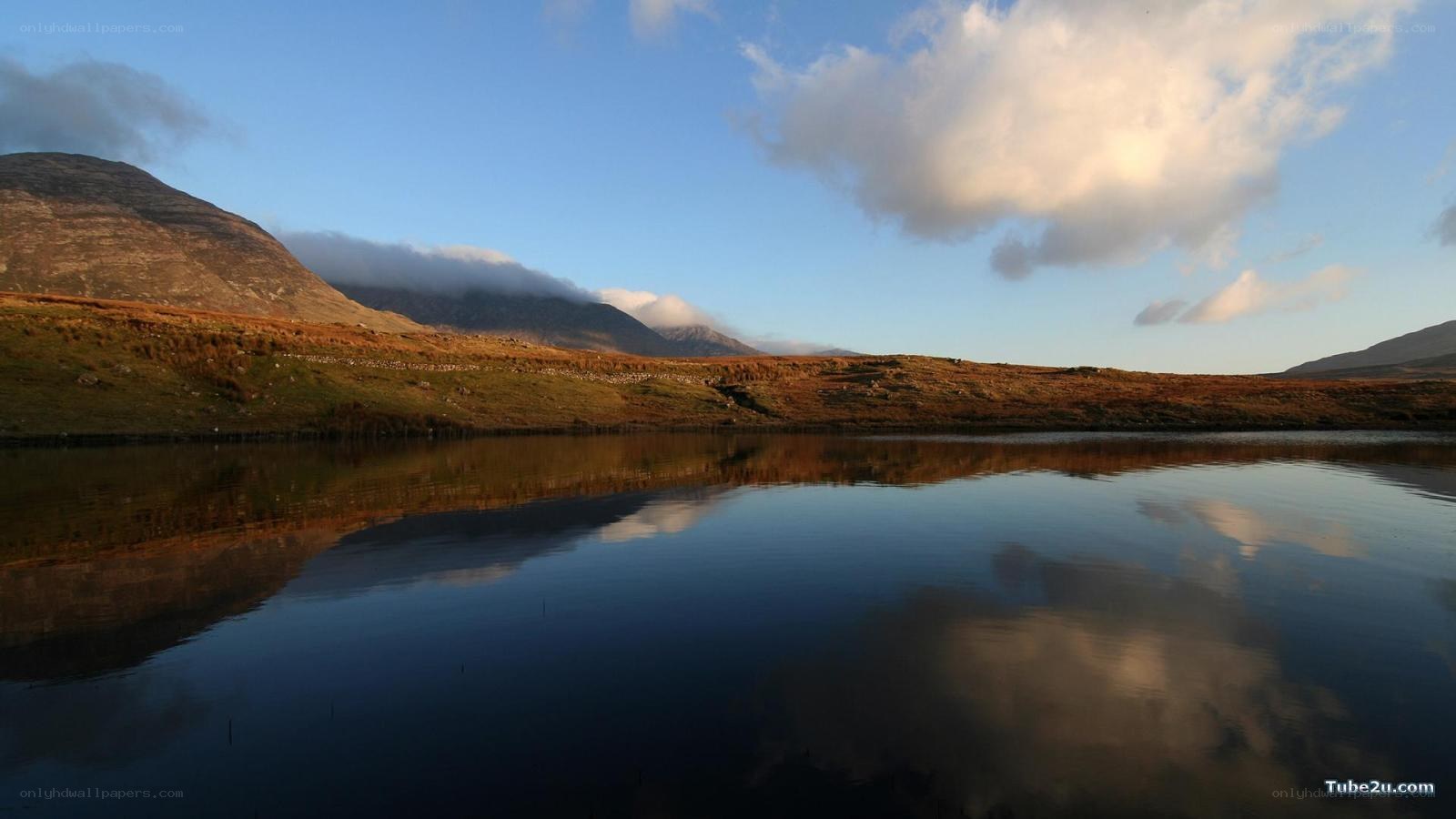 Mountain lake at sunset