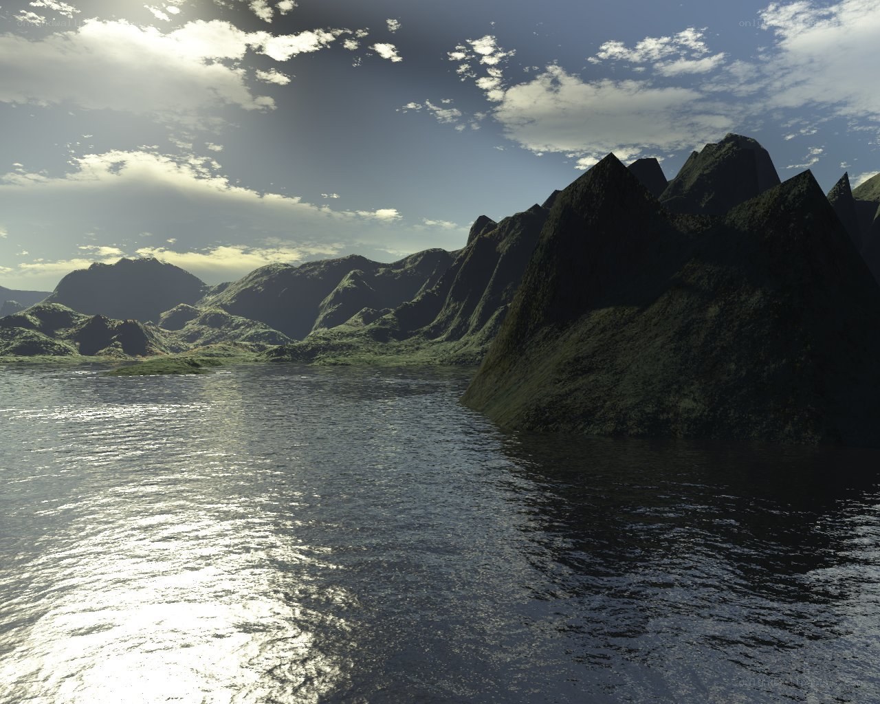 Mountain lake at sunset
