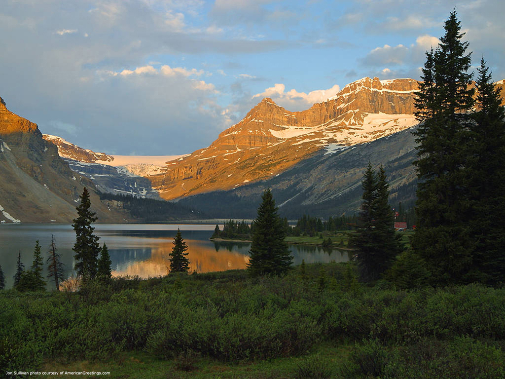 Mountain lake at sunset