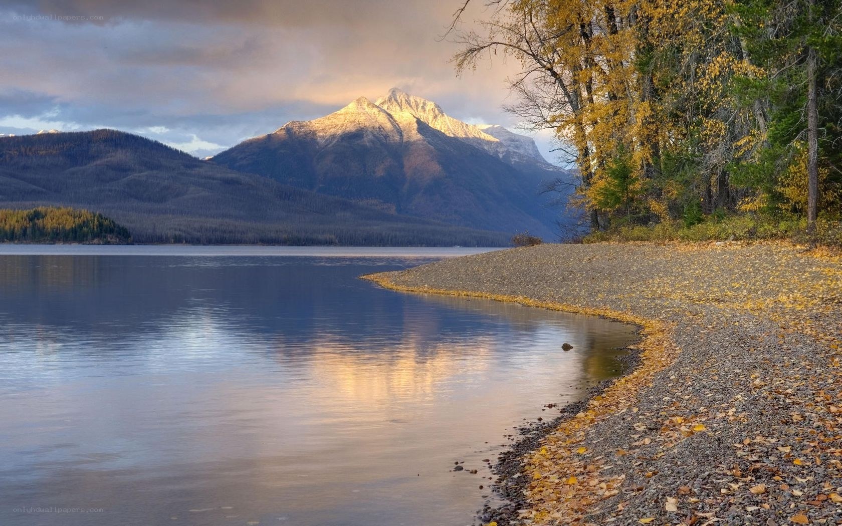 Mountain lake at sunset