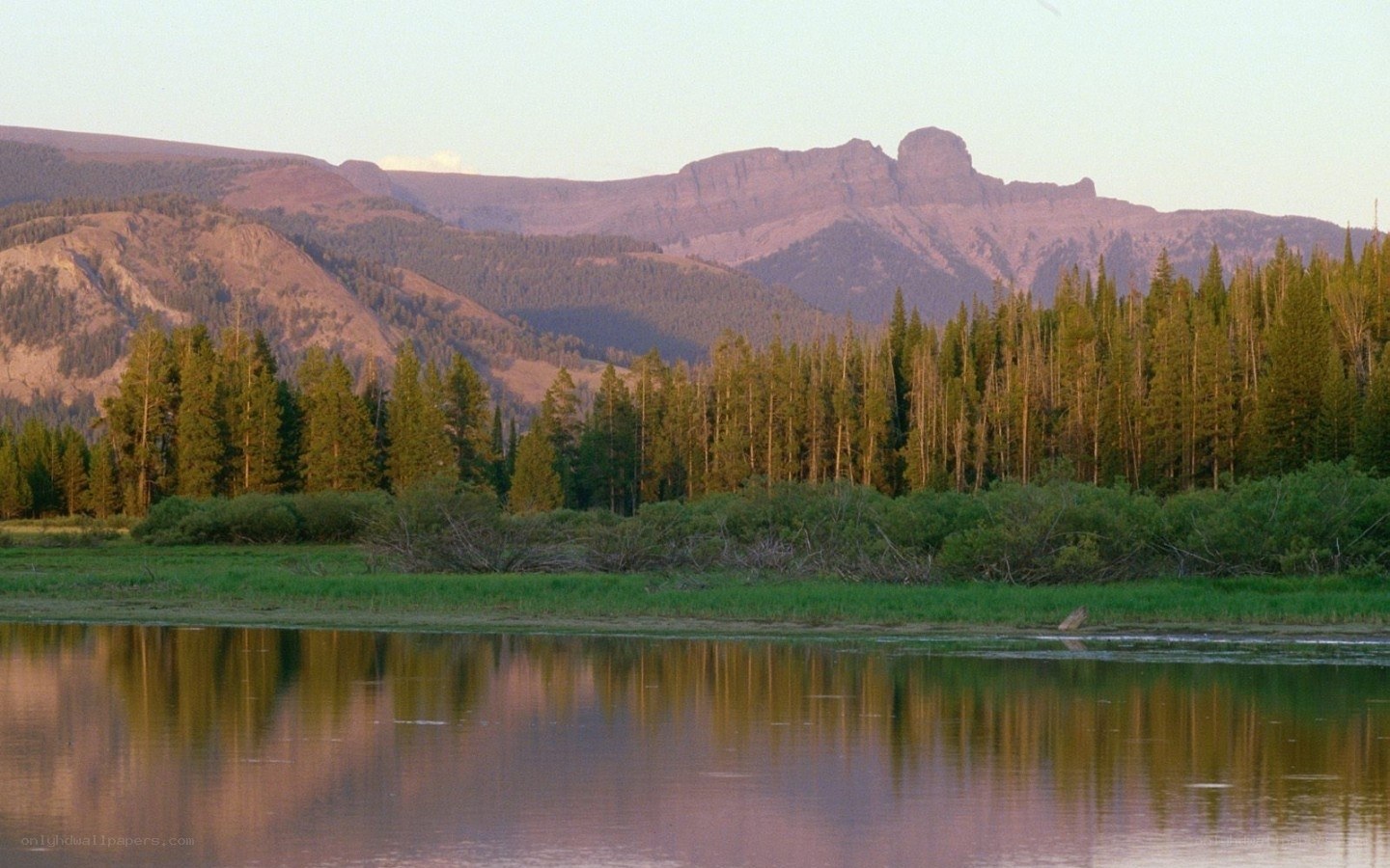 Mountain lake at sunset